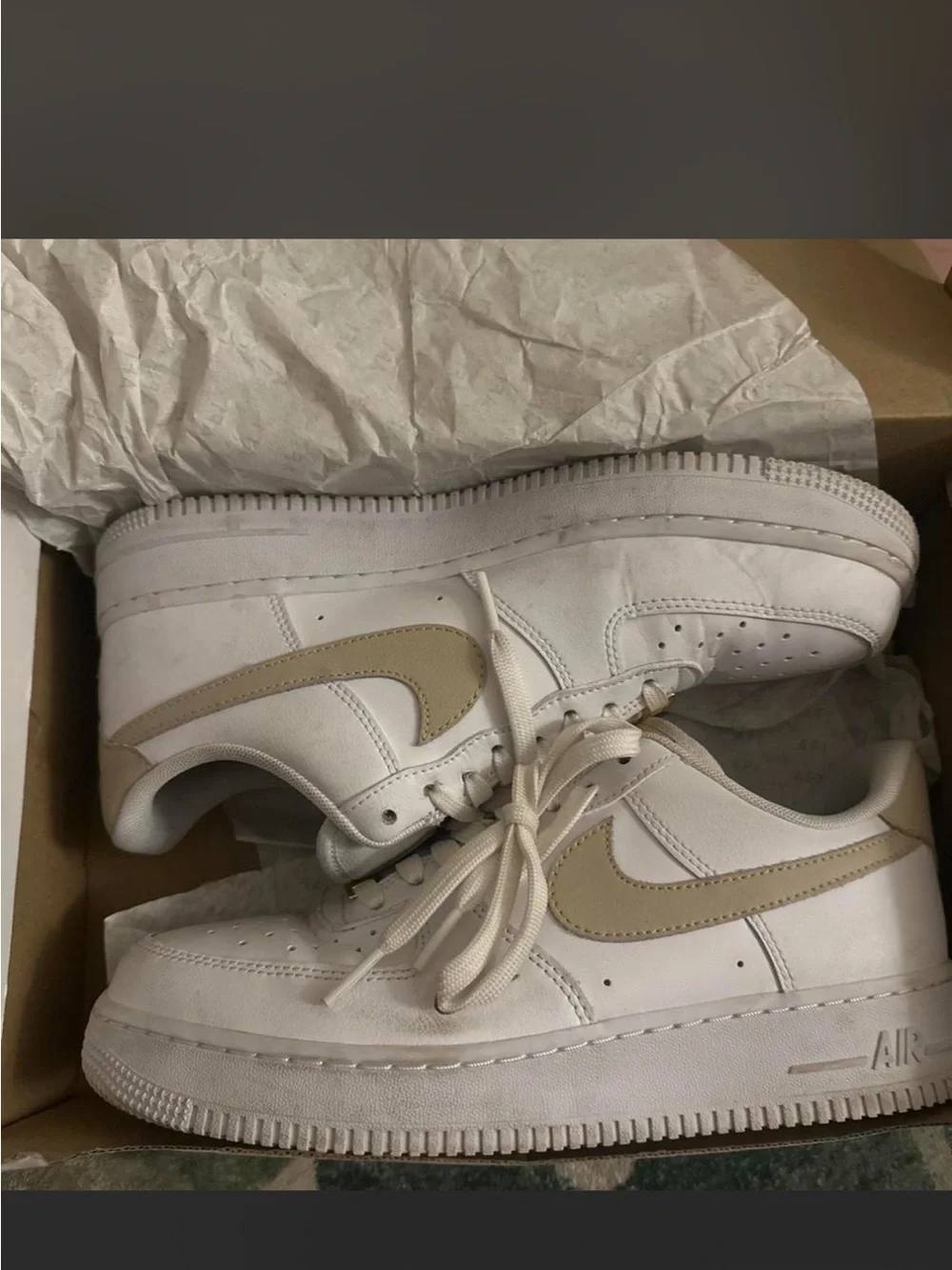 Nike White Air Force 1’s with Beige